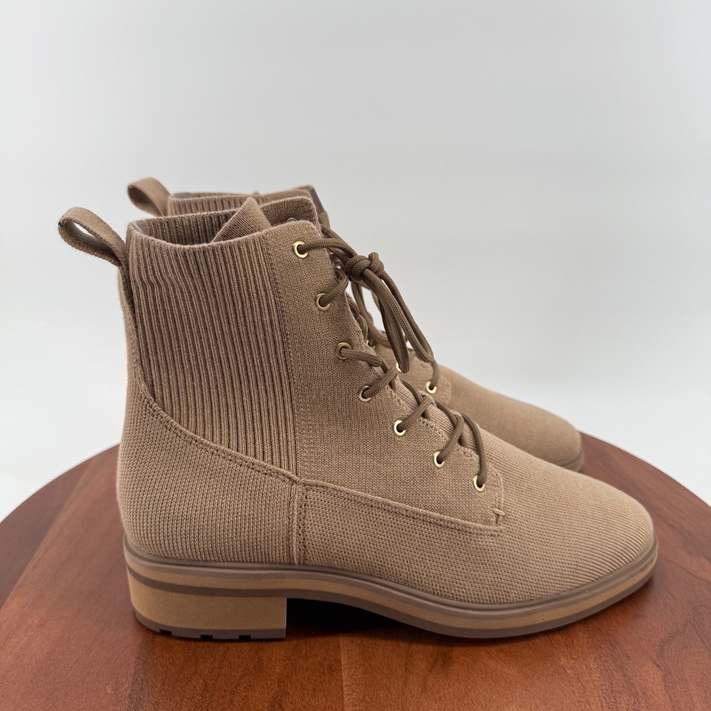 Rothy's The Lace Up Boot Camel Tan‎ Sustainable Knit Combat Ankle Boots Womens 9